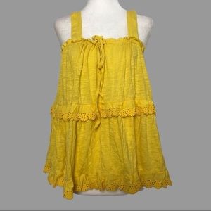 💛 M 💛 NWOT Anthro Tiered Eyelet Lace Tank Top Drawstring Bow